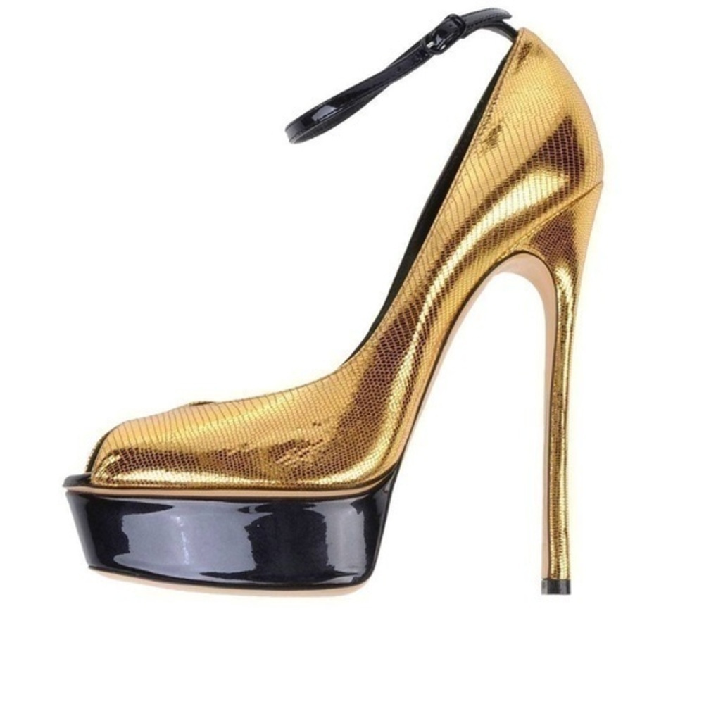 New in box Casadei Gold high heels rare Edition platform shoes US 9